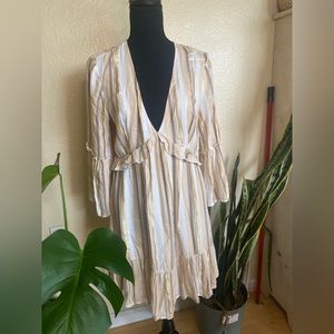 Saltwater LUXE V-Neck Mini Dress with Ruffles in White and Gold